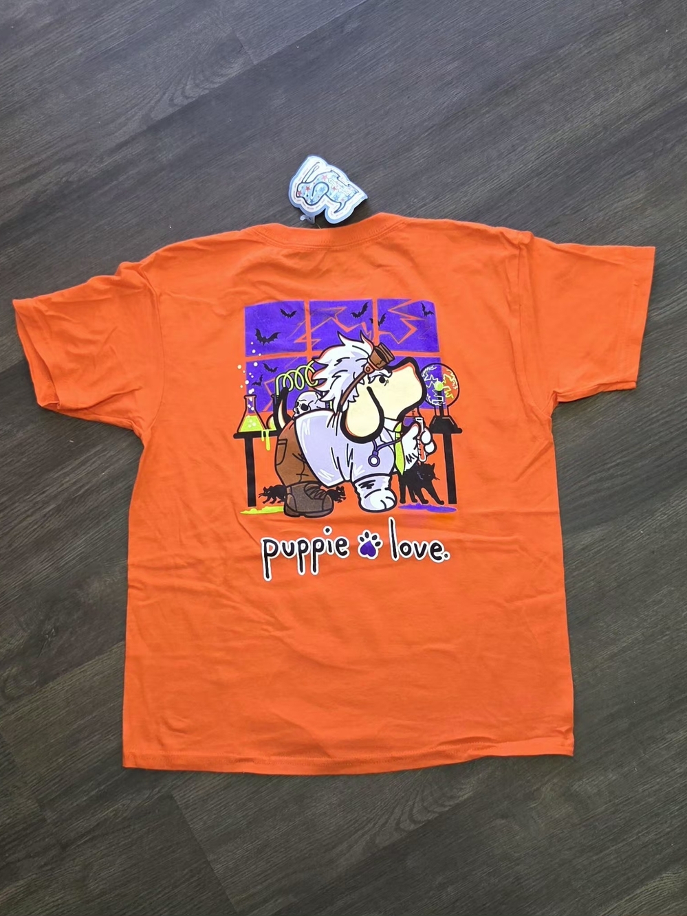 Puppie Love Orange Halloween Graphic Dog Lover T-Shirt Youth